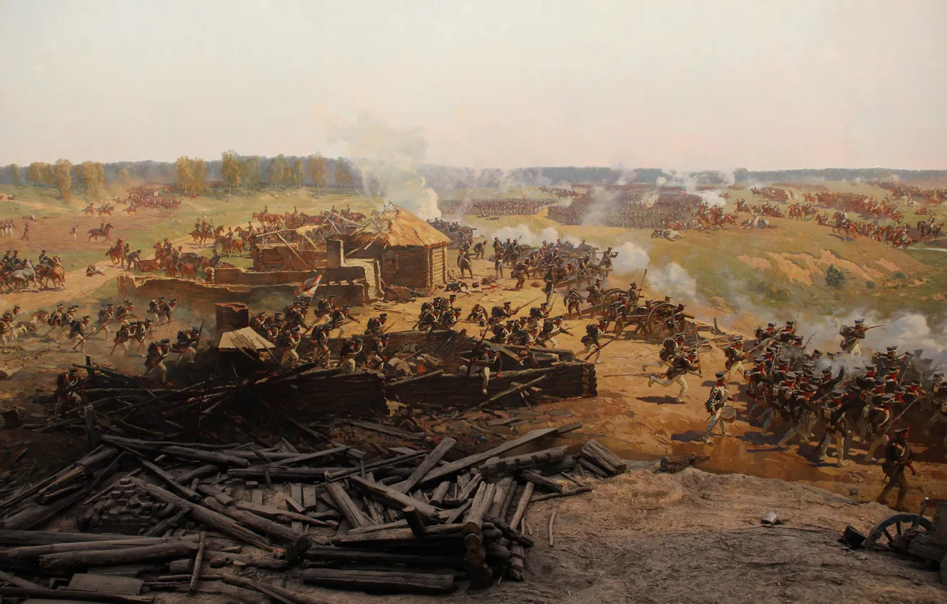 Photo wallpaper horse, smoke, home, picture, battle, soldiers, fragment, the Frenchman