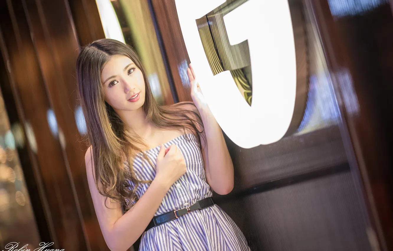 Photo wallpaper look, pose, model, portrait, makeup, dress, hairstyle, brown hair