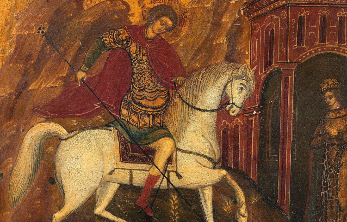 Photo wallpaper white horse, religious painting, Russian icon, XIXв, St. George