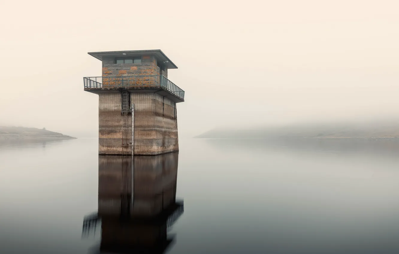 Photo wallpaper nature, fog, reservoir