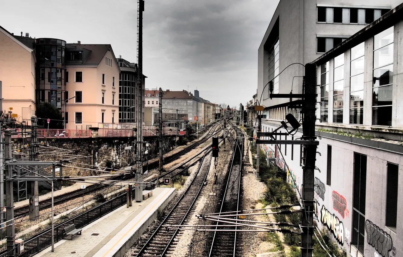 Photo wallpaper HDR, Austria, railroad, railway, Austria, Vienna, Vienna, Vienna