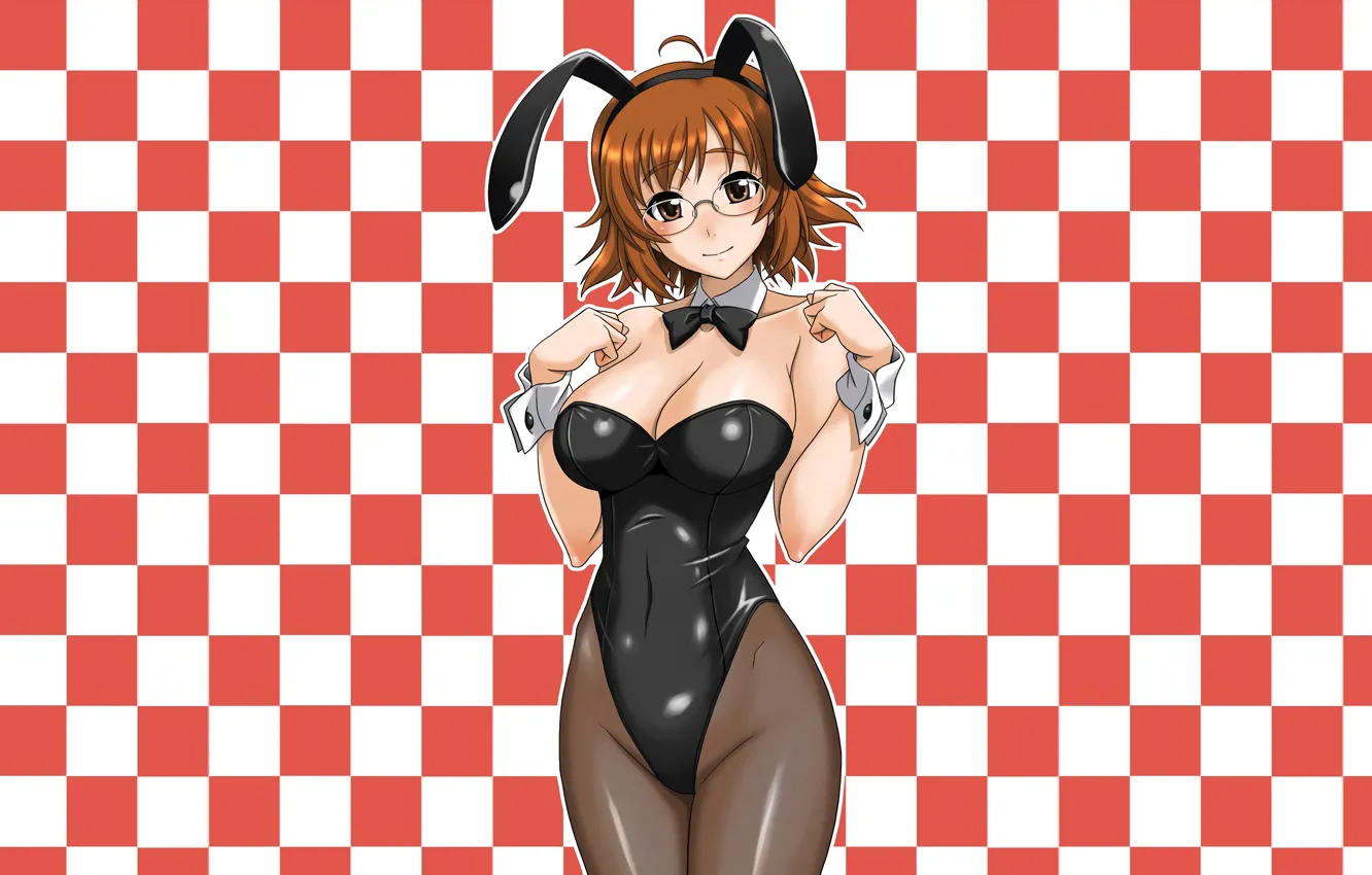 Photo wallpaper girl, sexy, cleavage, brown hair, brown eyes, boobs, anime, beautiful