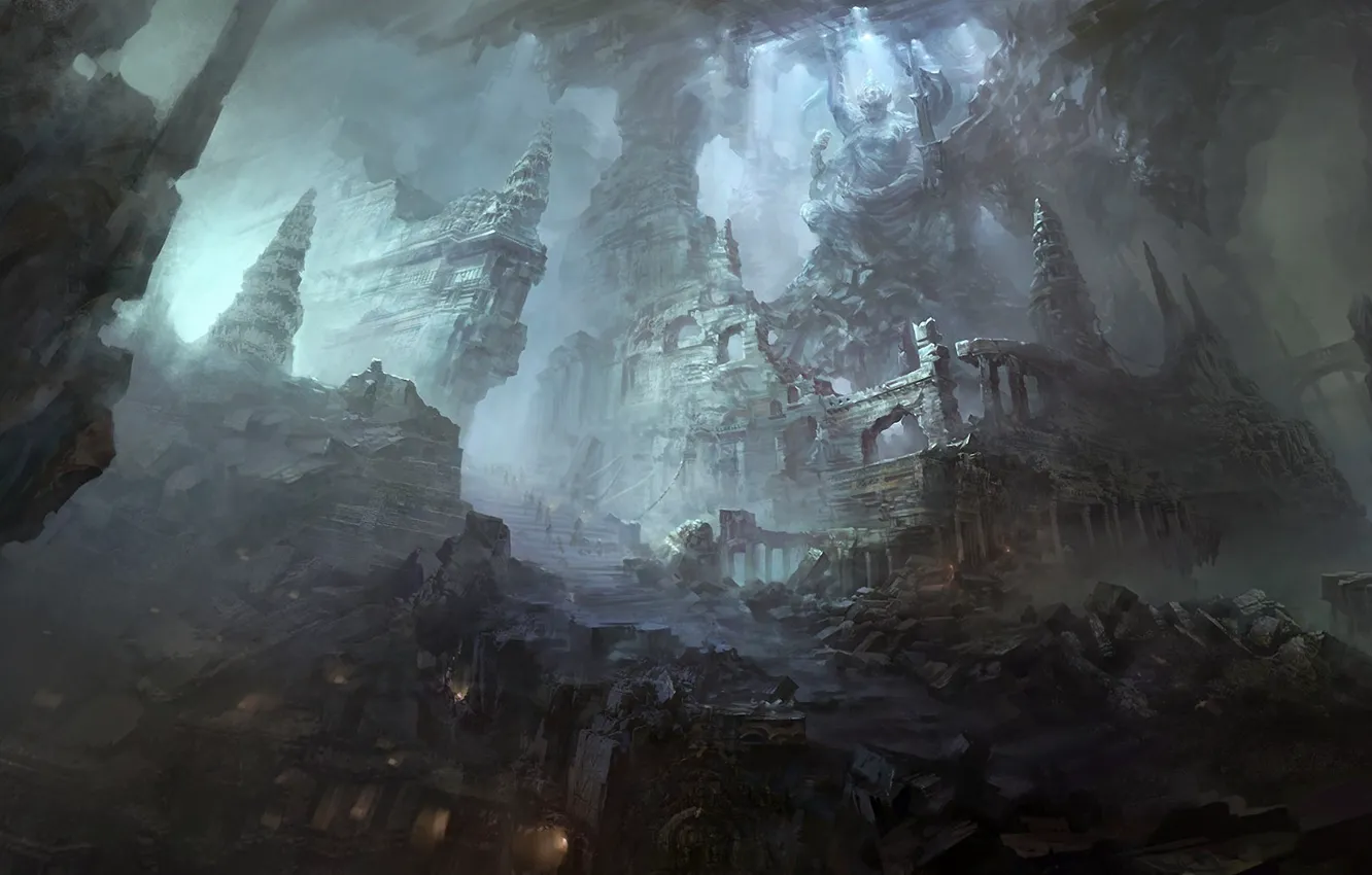 Photo wallpaper light, the city, art, statue, cave, ruins, ChangYuan