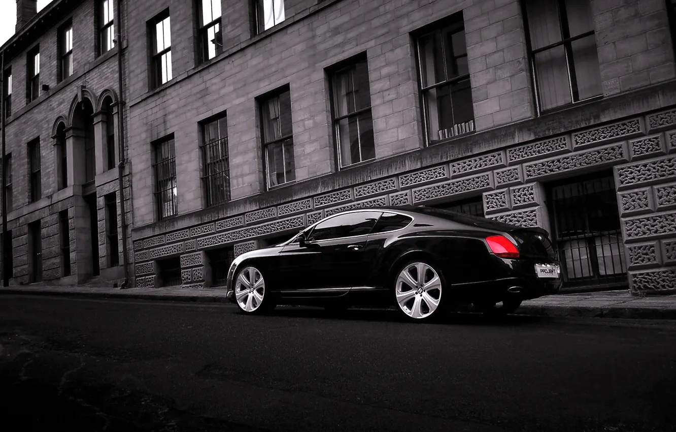 Photo wallpaper machine, auto, the city, black, building, Bentley, Continental, side view