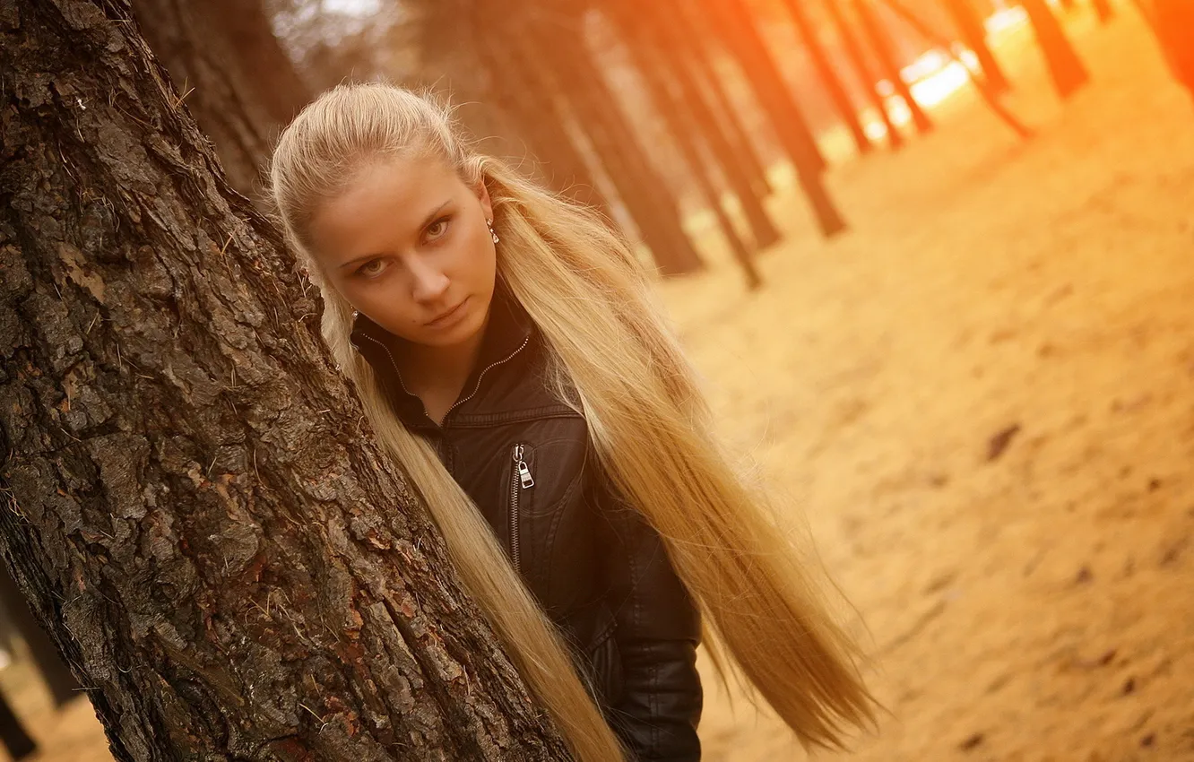 Photo wallpaper autumn, forest, girl, portrait, beauty