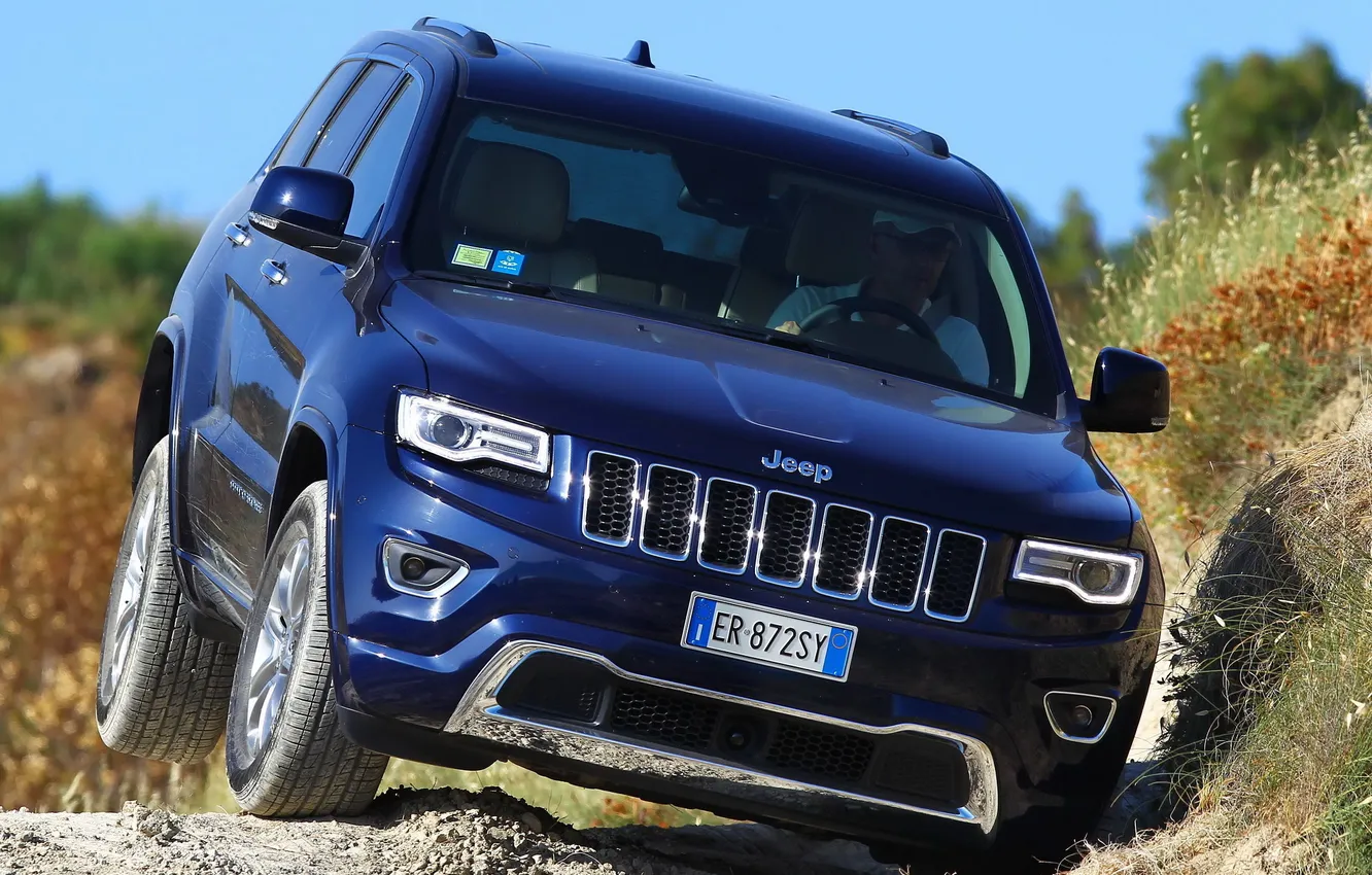 Photo wallpaper car, machine, front view, Front, blue, Jeep, Grand Cherokee, Overland