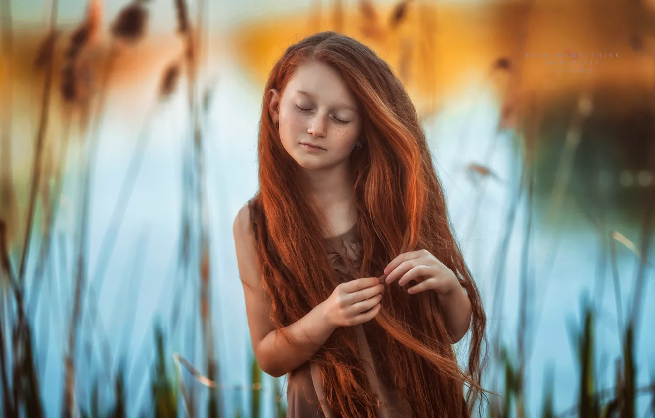 Photo wallpaper hair, meditation, girl, red