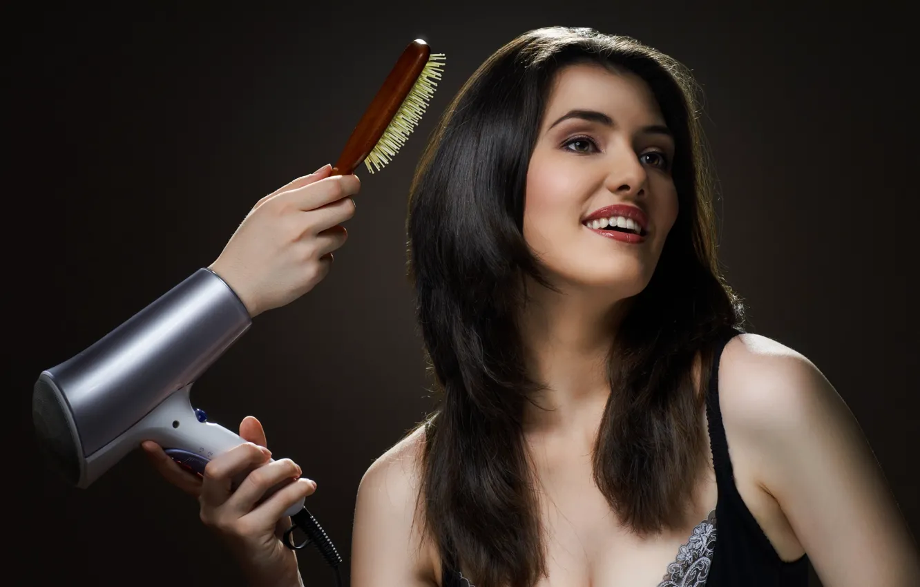 Photo wallpaper girl, hair, hands, brunette, brush, girl, beautiful, beautiful