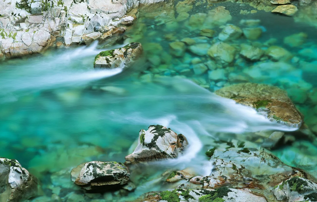 Photo wallpaper water, river, stones, stream