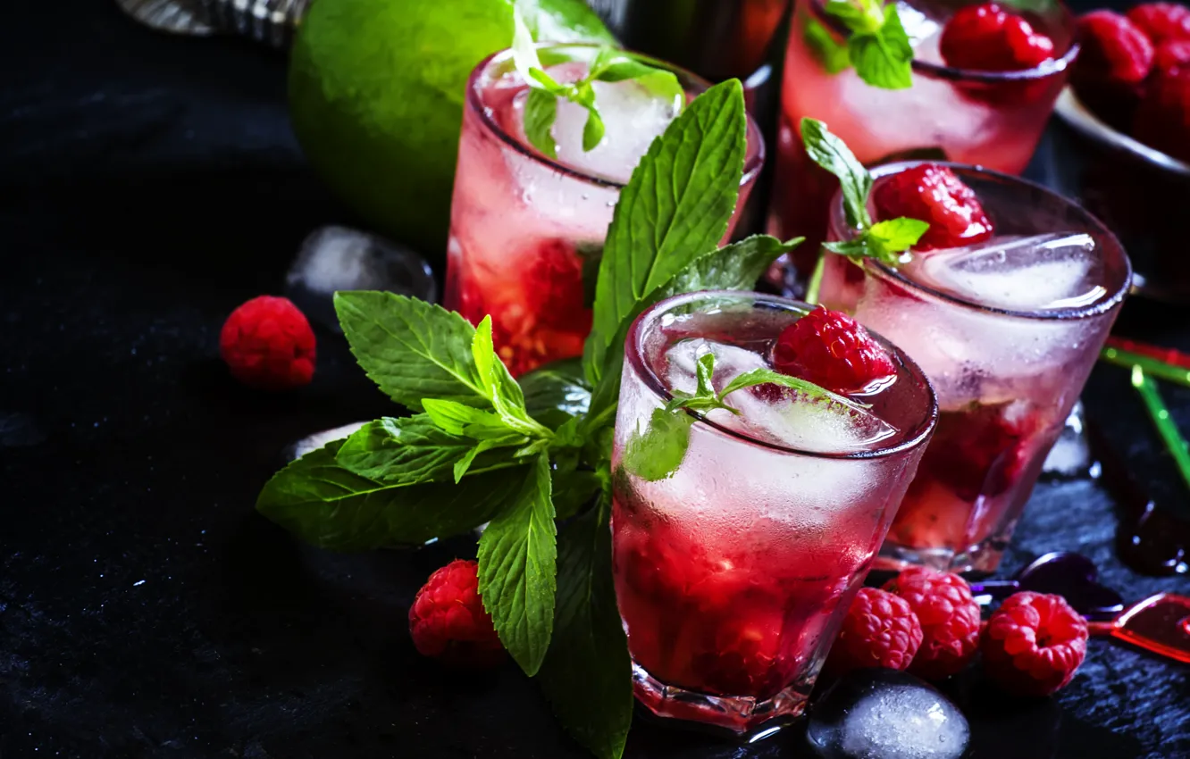 Photo wallpaper Cocktail, Drink, Raspberry, Mint