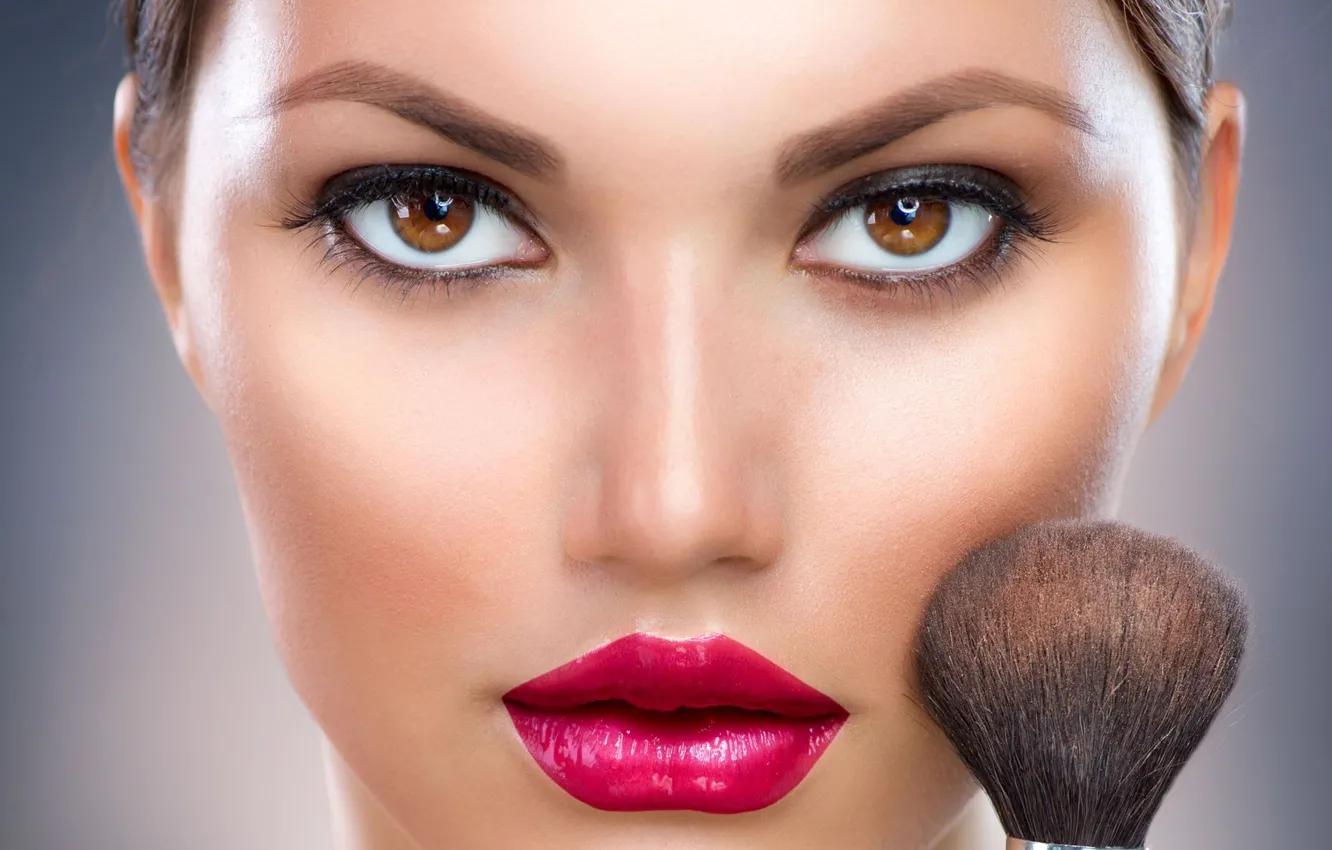 Photo wallpaper look, face, lipstick, lips, brush, shaving brush