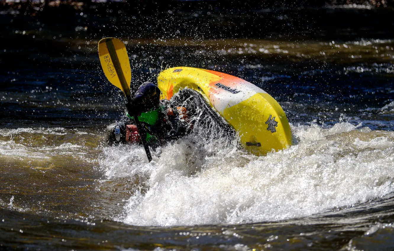 Photo wallpaper sport, boat, stream