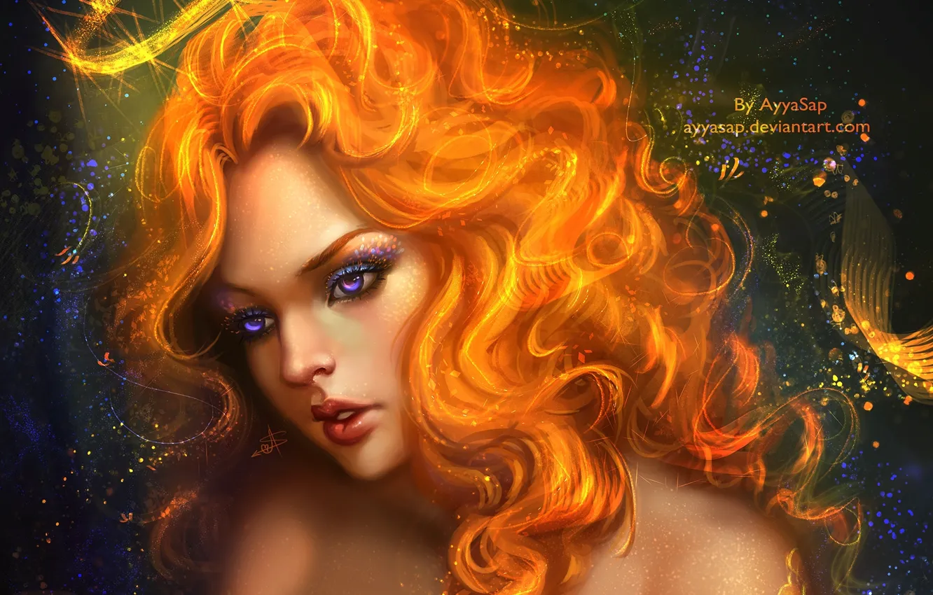 Photo wallpaper girl, mermaid, scales, crown, art, red hair, ayyasap, Mermaid Queen