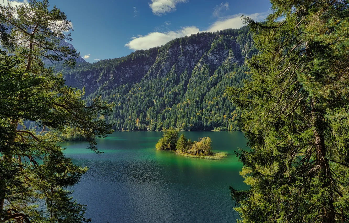 Photo wallpaper forest, beautiful, mountains, lake