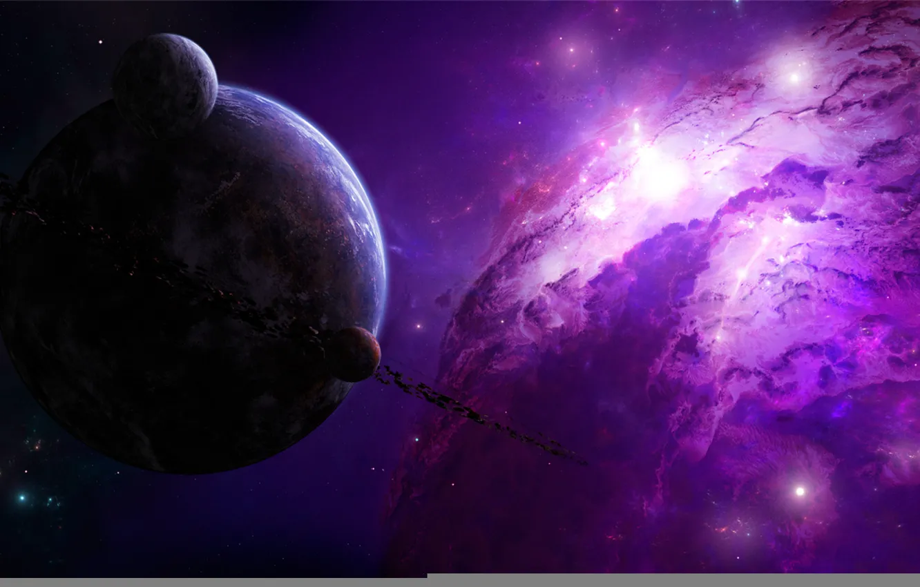 Photo wallpaper stars, nebula, planet, asteroids, belt, gorgeous, drawn