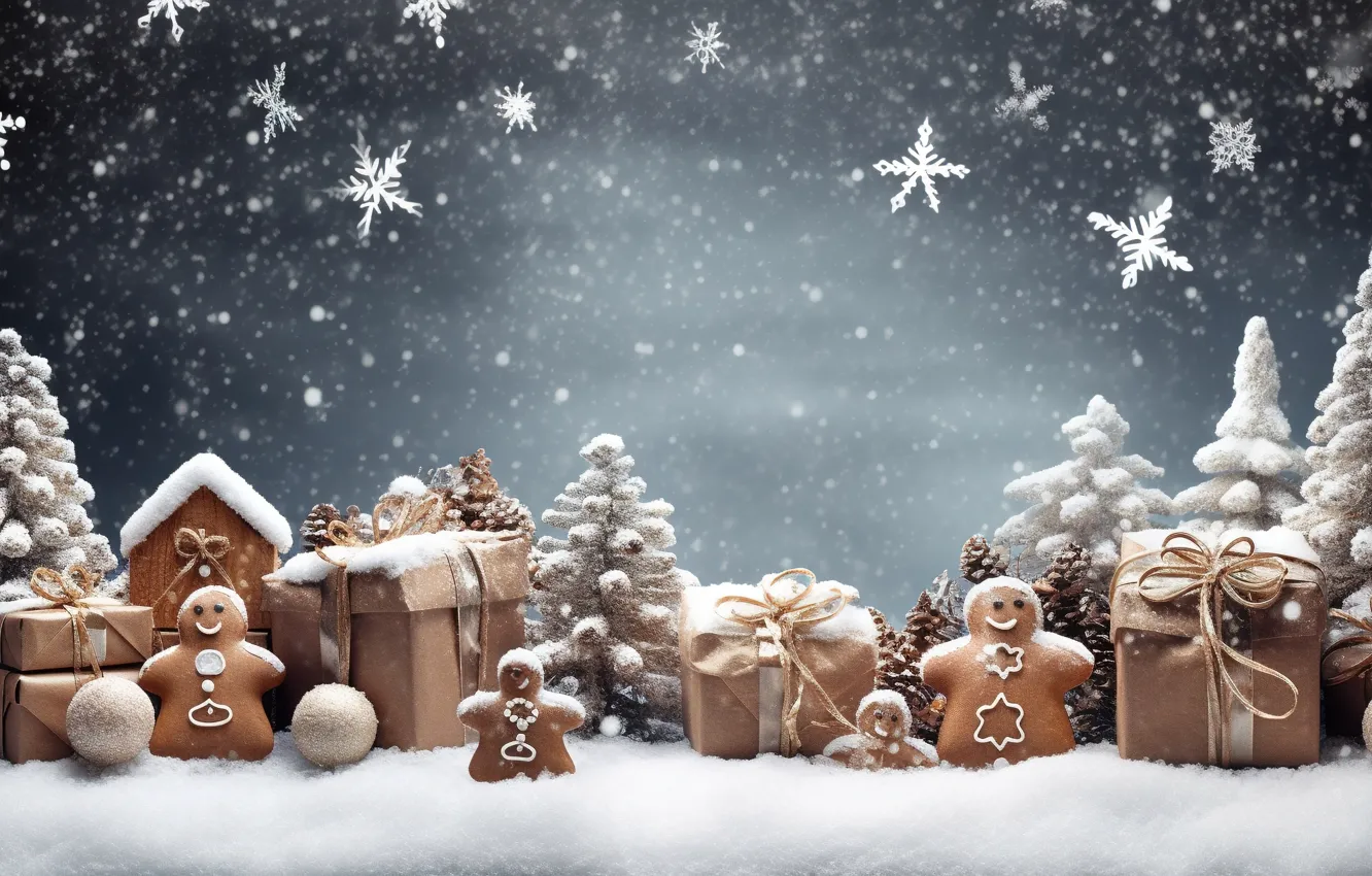 Photo wallpaper winter, snow, gift, new year, Christmas, Christmas, winter, snow