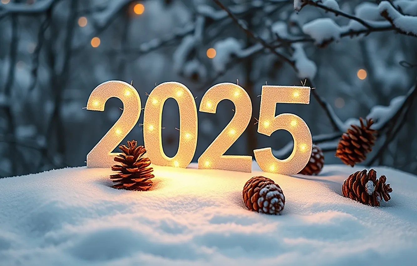 Photo wallpaper winter, snow, figures, New year, new year, happy, winter, snow