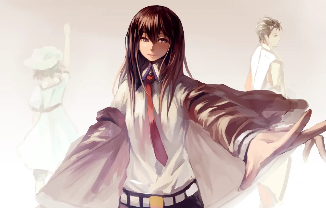 Photo wallpaper look, girls, guy, painting, anime, art, makise kurisu, okabe rintarou