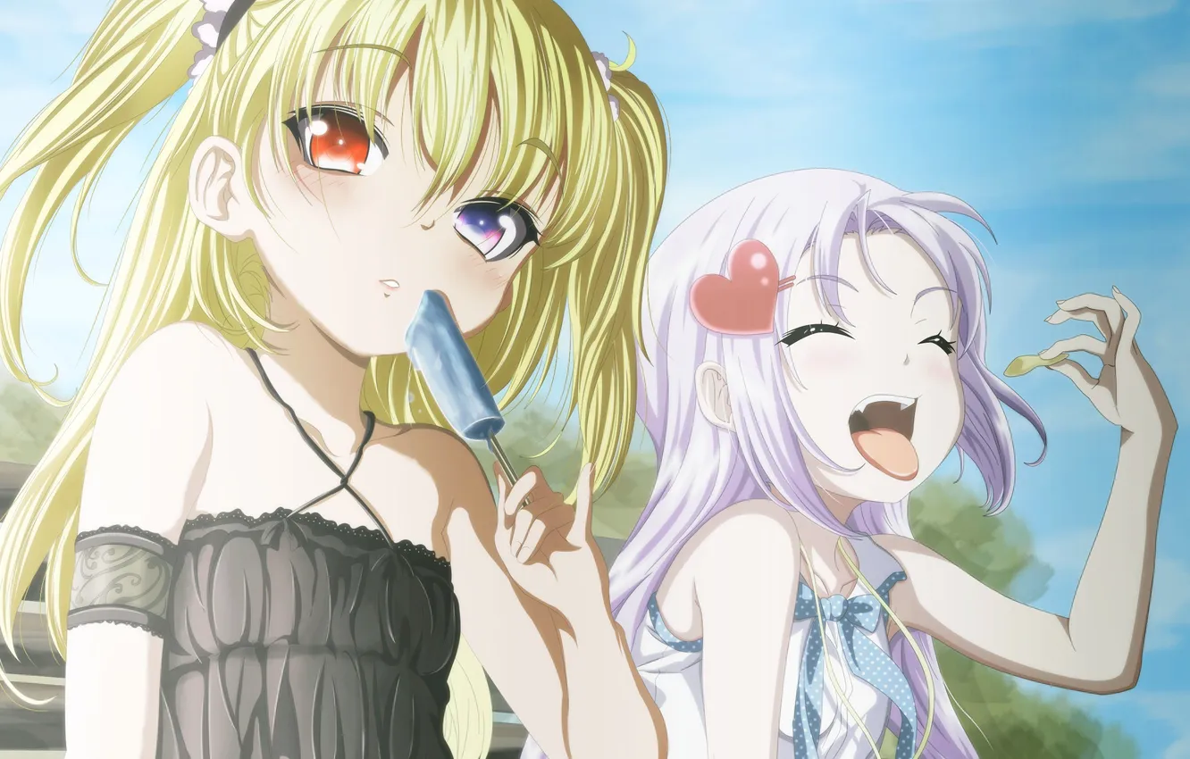 Photo wallpaper girl, anime, art, ice cream, hearts, cross, boku wa tomodachi ga sukunai, heterochromia