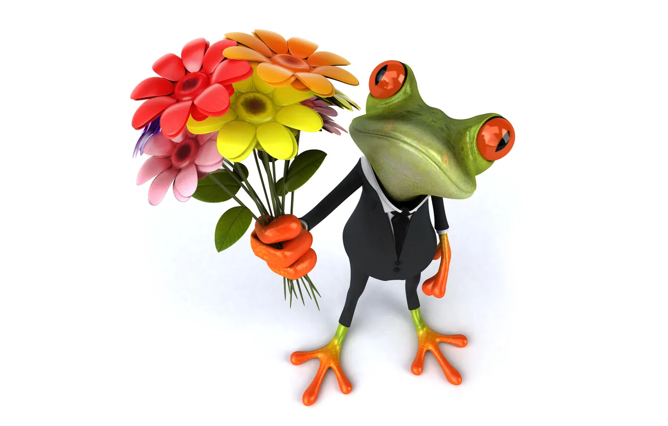 Photo wallpaper frog, frog, flowers, funny, elegant