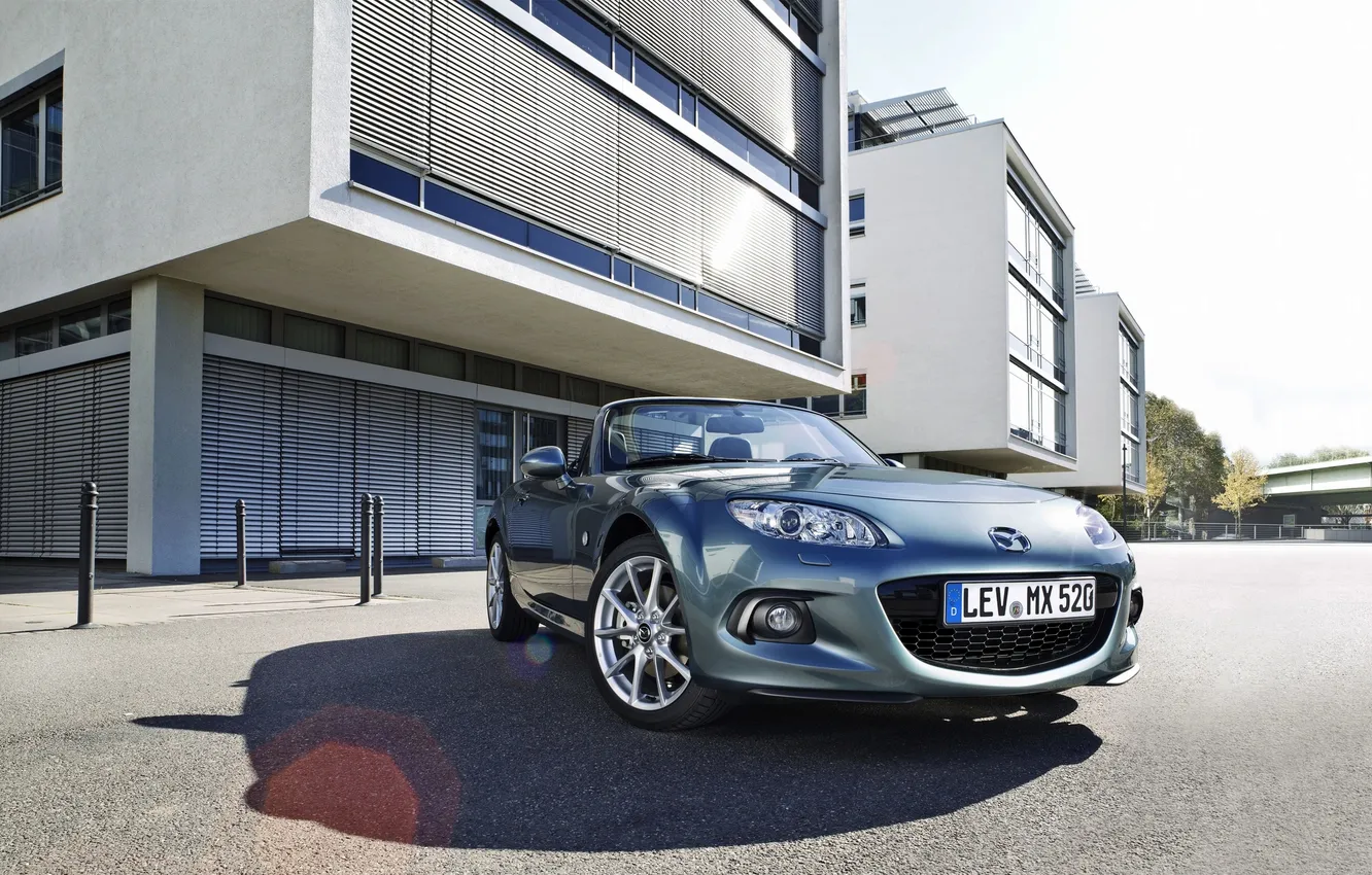 Photo wallpaper glare, lights, building, shadow, wheel, Mazda, the front, Mazda