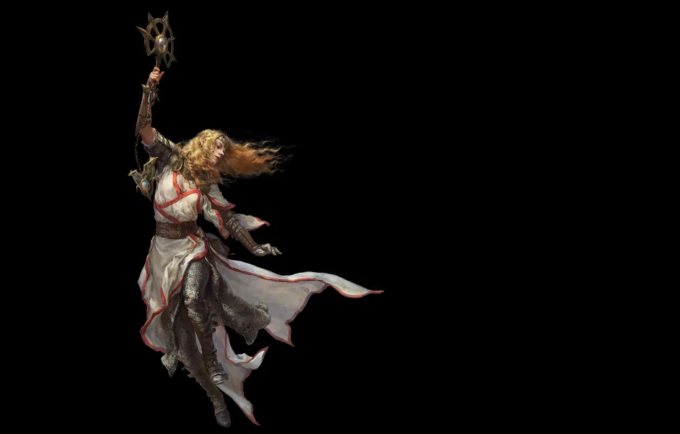 Photo wallpaper art, NeverWinter Nights, black background, girl. look