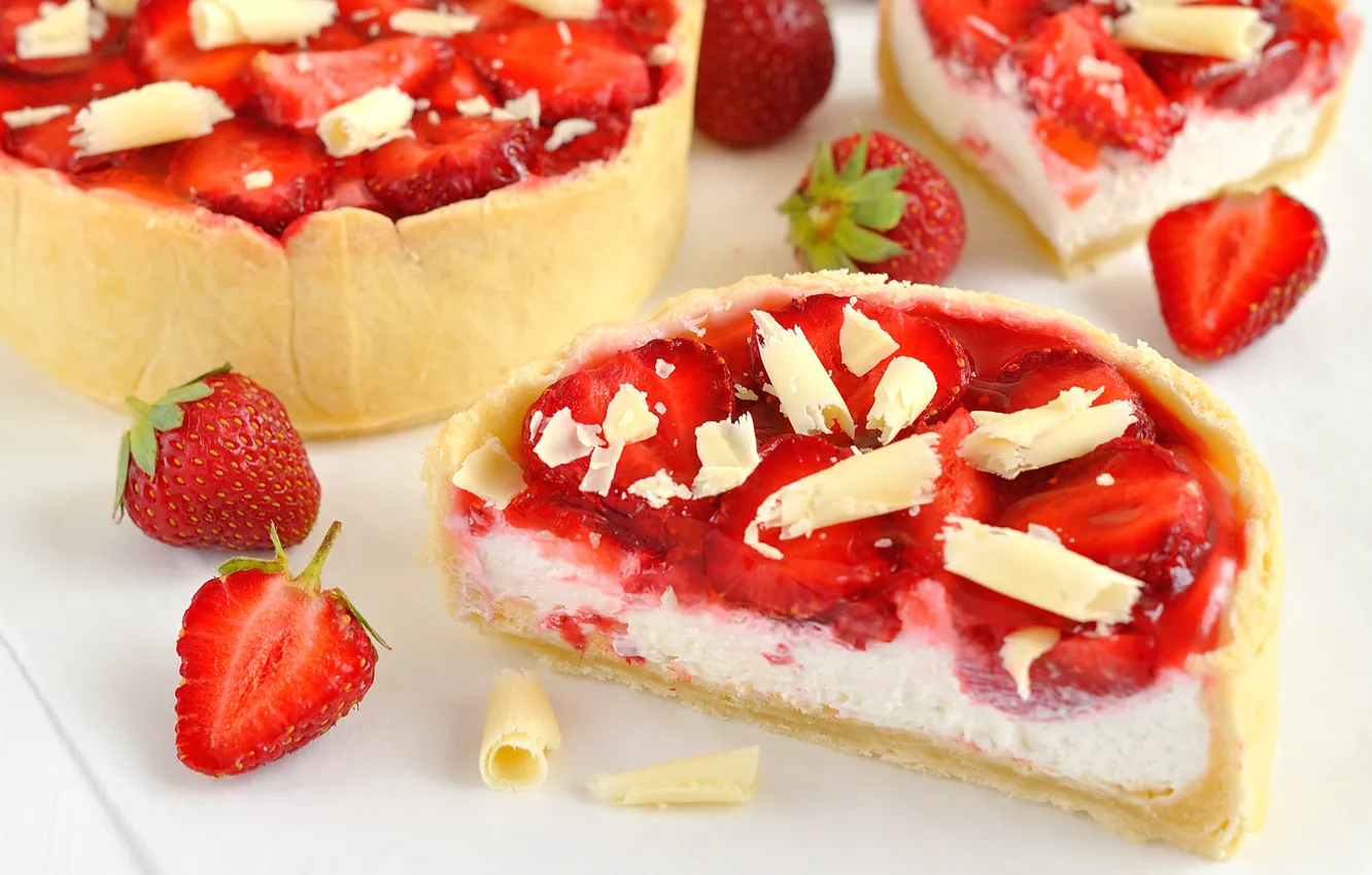 Photo wallpaper berries, strawberry, cream, dessert, dish, tartlets