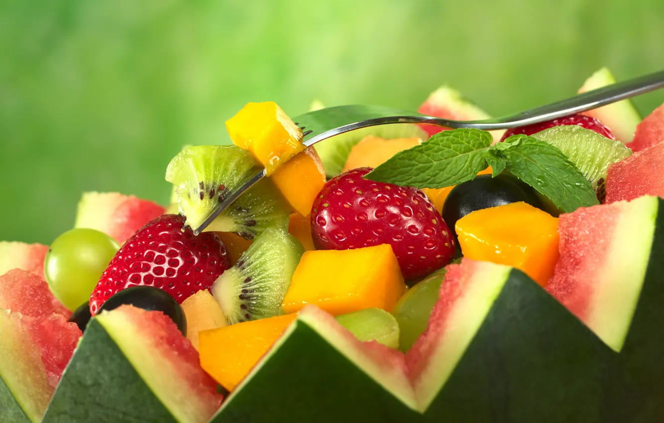 Photo wallpaper berries, watermelon, kiwi, strawberry, fruit, fruit salad