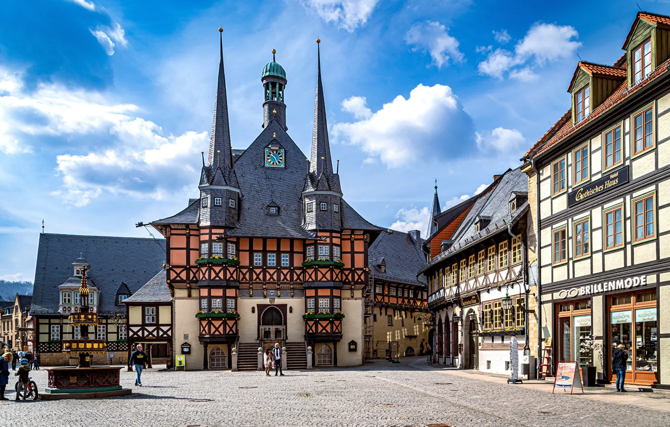 Photo wallpaper the sky, clouds, tower, home, Germany, area, Wernigerode