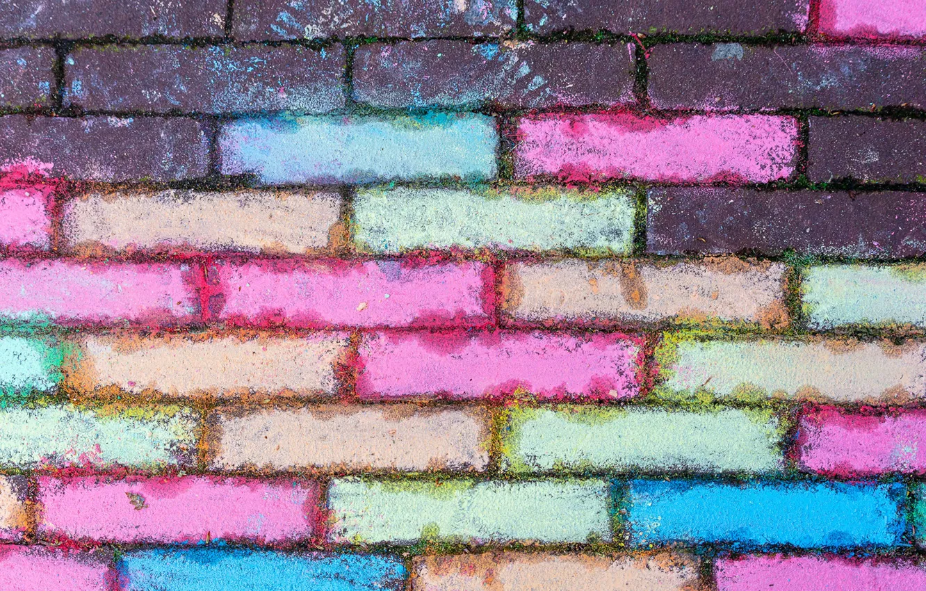 Photo wallpaper wall, colored, texture, bricks