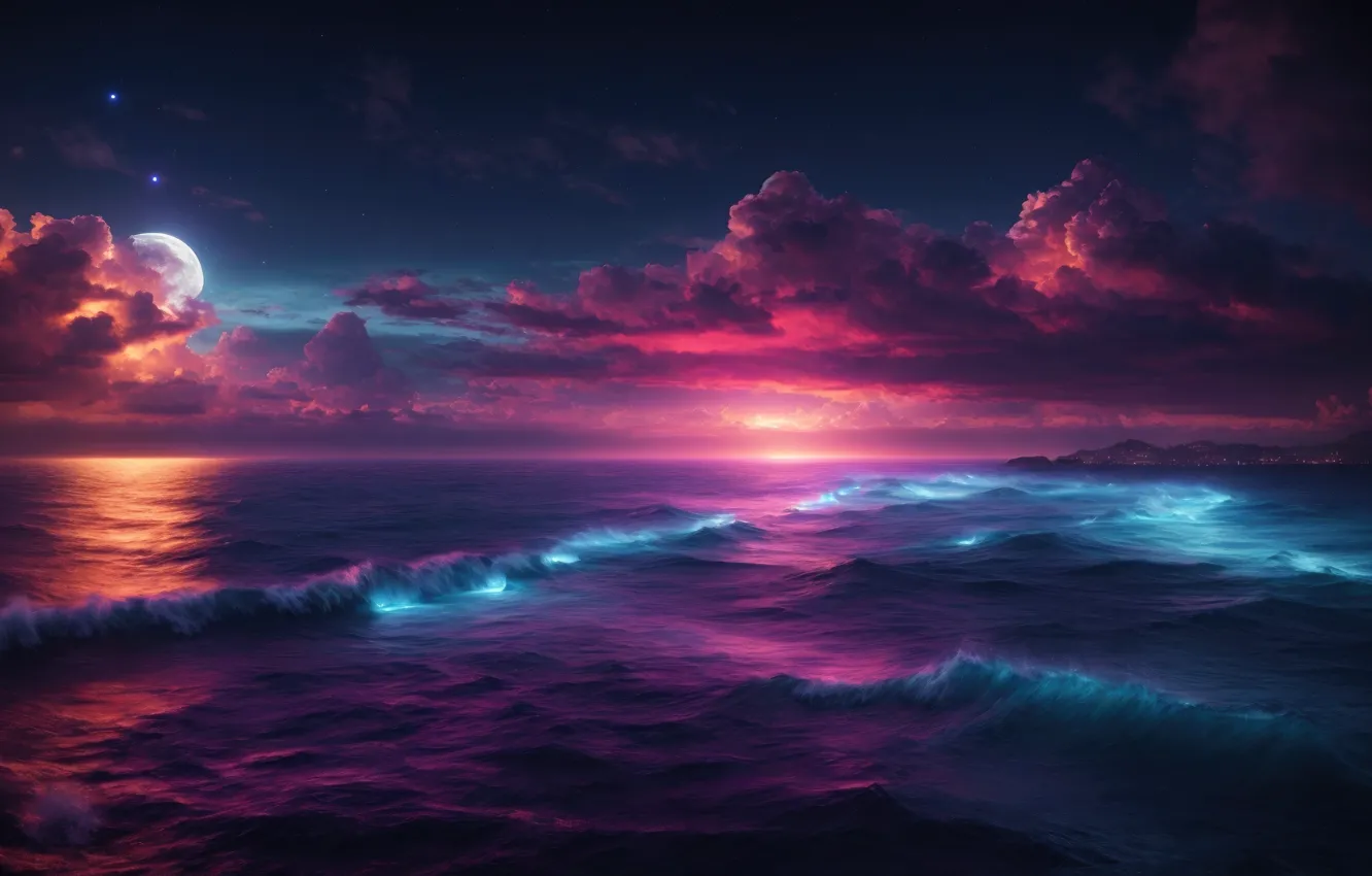 Photo wallpaper dream, deep, ocean, Horizons, moonlit
