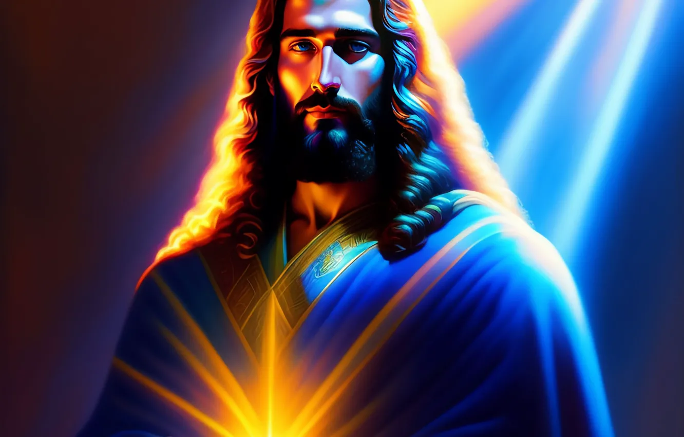 Photo wallpaper Jesus, Look, Hair, Male, Religion, Jesus Christ, Front, Digital art