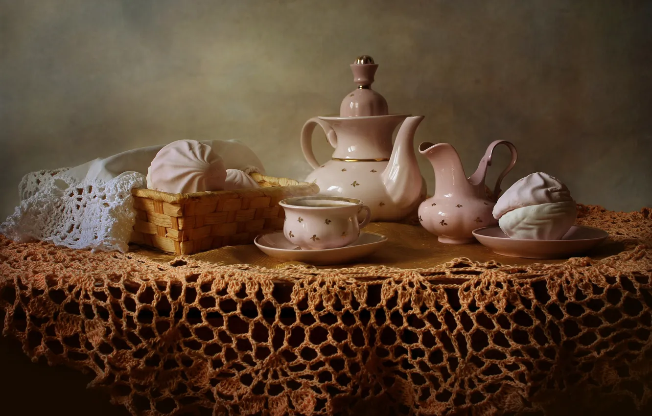 Photo wallpaper table, tea, hot, kettle, couples, Cup, still life, saucer