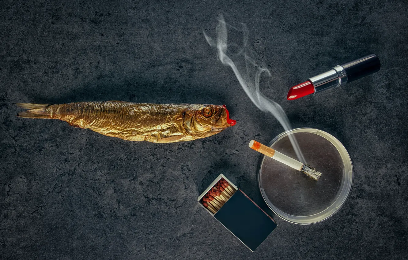 Photo wallpaper fish, lipstick, cigarette