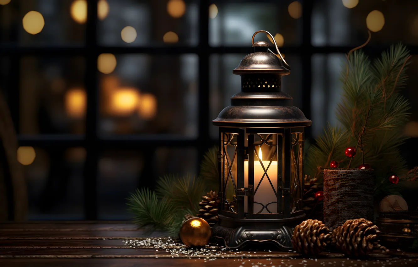 Photo wallpaper winter, snow, night, new year, Christmas, lights, Christmas, night