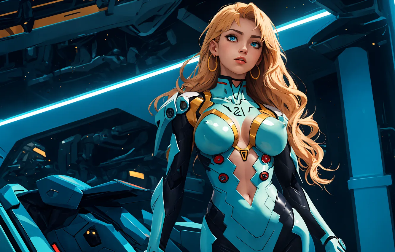Photo wallpaper Neon Genesis Evangelion, armored core, blonde, anime girls, video games, fit body, mecha girls, Armored …