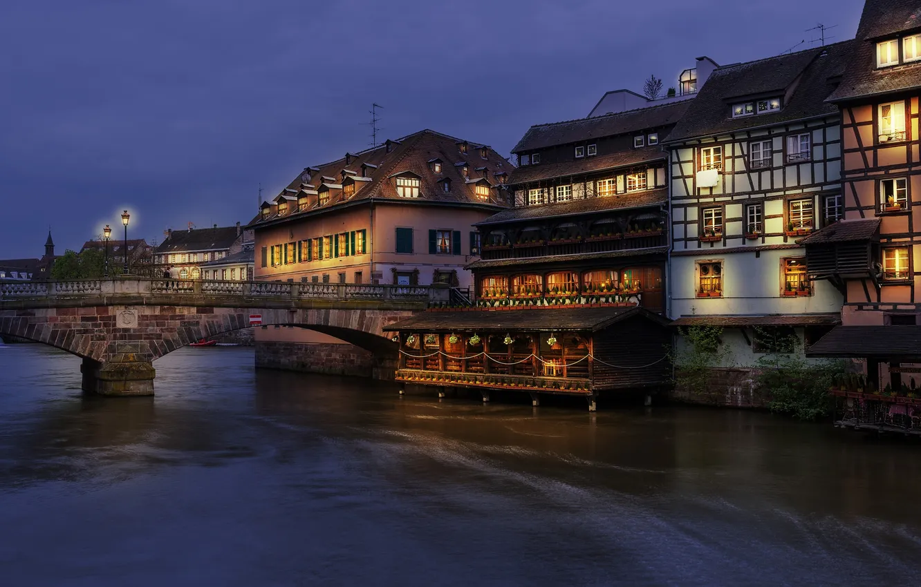 Photo wallpaper night, city, the city, lights, lights, river, France, architecture