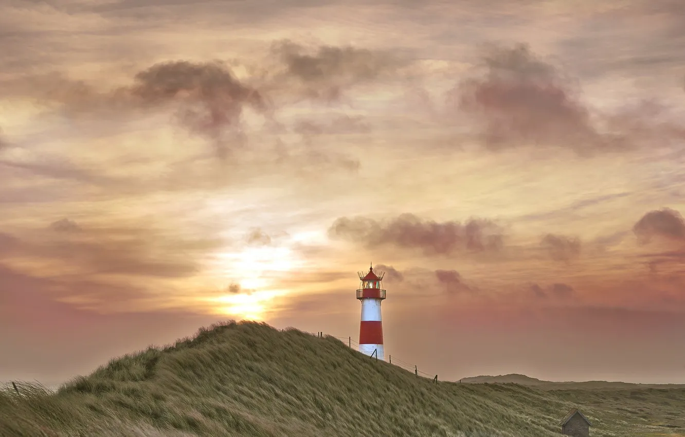 Photo wallpaper landscape, sunset, lighthouse