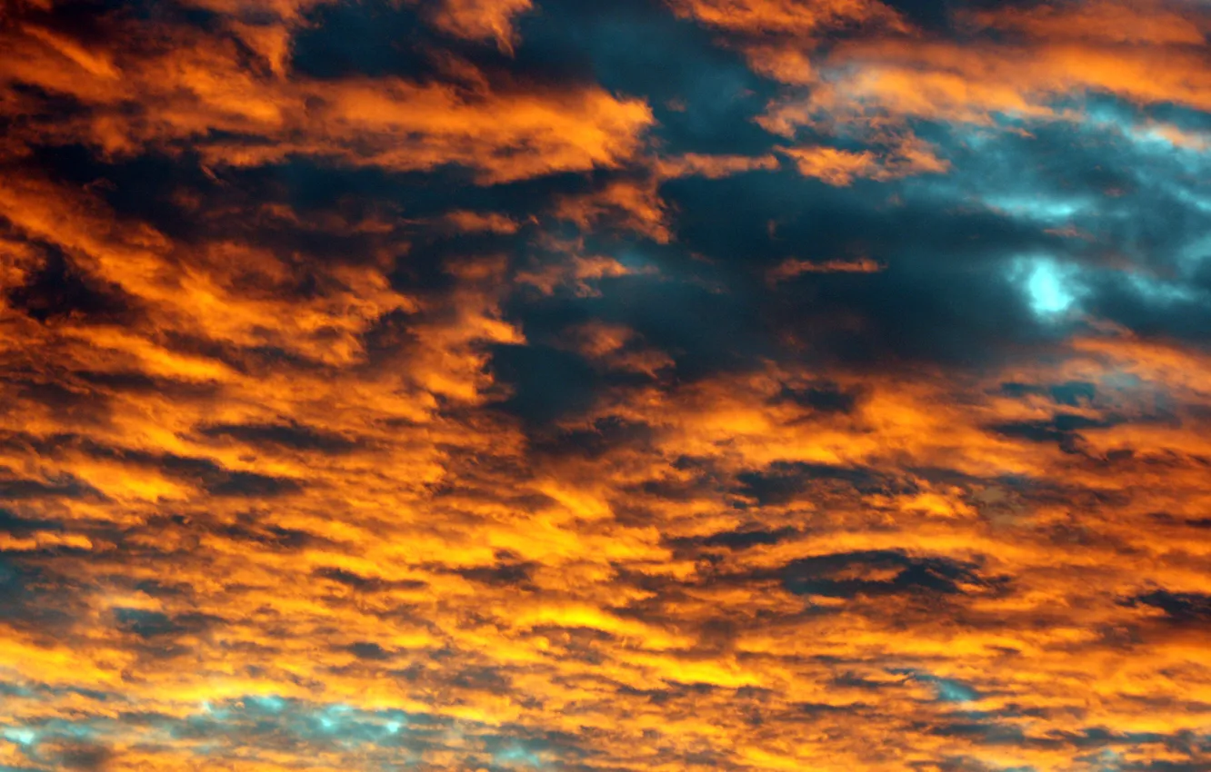 Photo wallpaper the sky, clouds, sunset, orange, blue