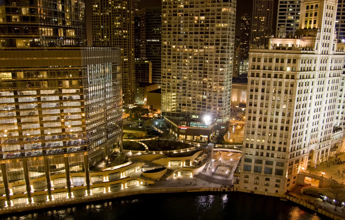 Photo wallpaper the sky, night, lights, building, skyscrapers, Chicago, USA, USA