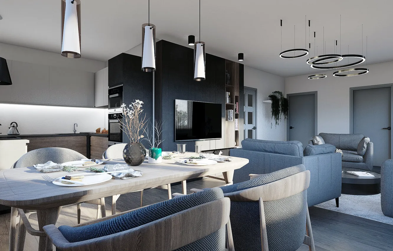 Photo wallpaper design, style, interior, Czech Republic, kitchen, living room, dining room, Karlštejn