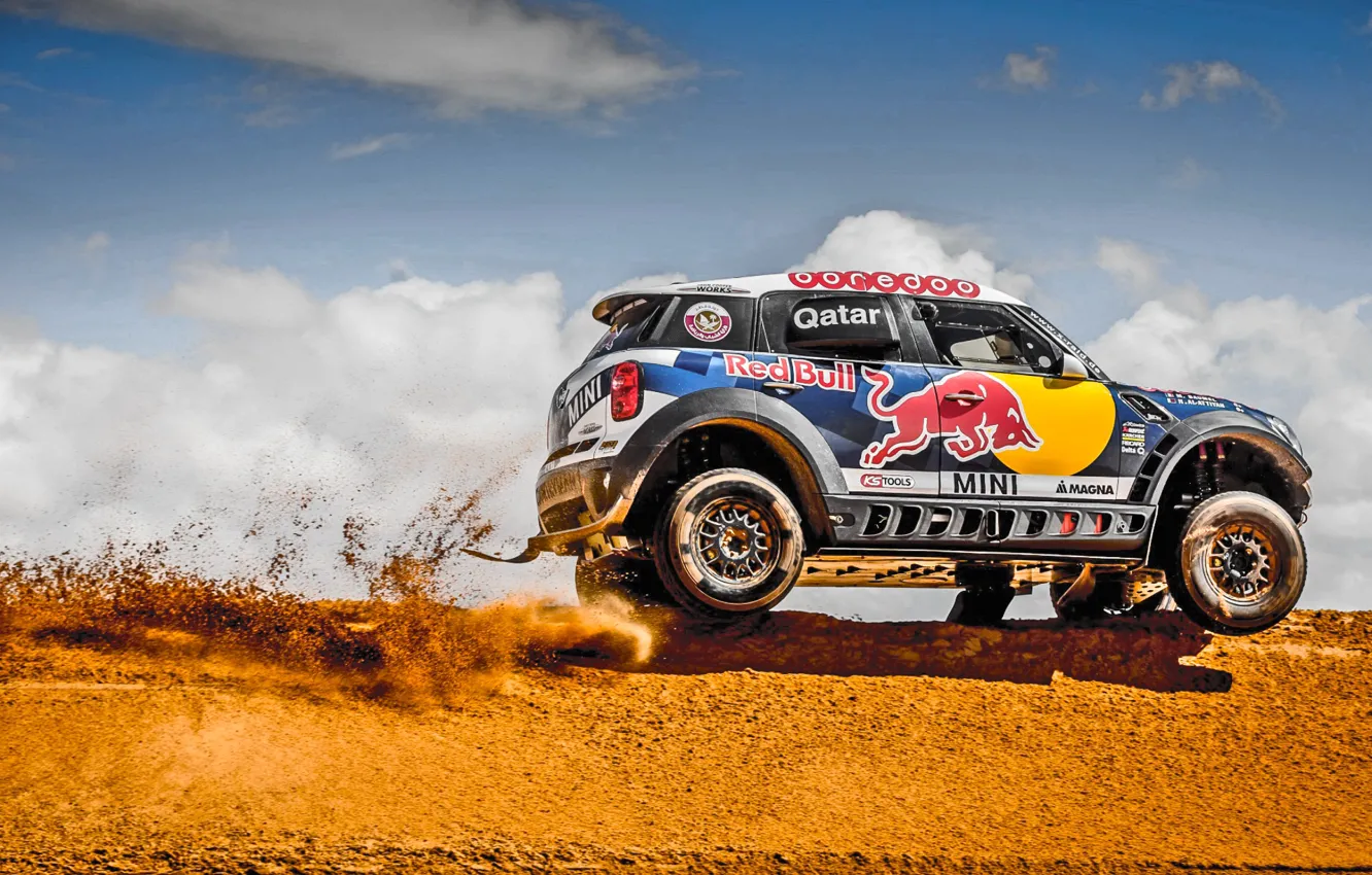 Photo wallpaper sand, mountains, hills, race, sport, speed, Mini, dust