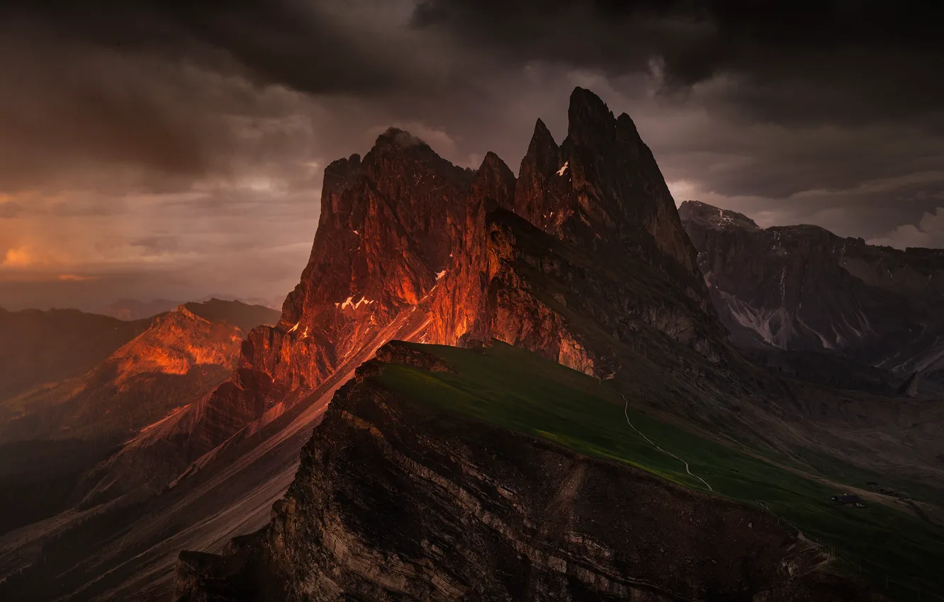 Photo wallpaper mountains, clouds, the evening, slope, Alps, The Dolomites