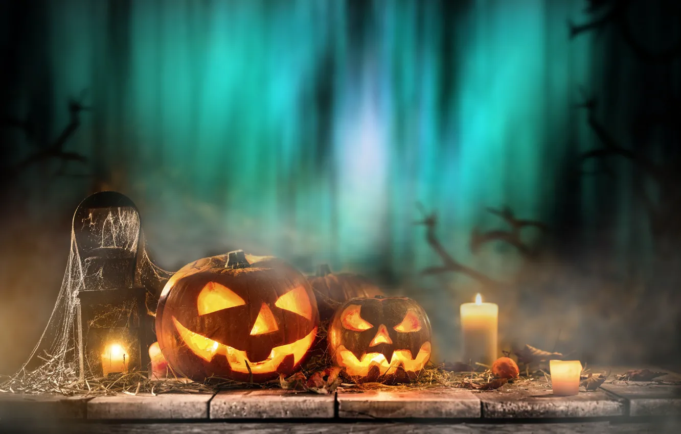 Photo wallpaper holiday, candles, pumpkin, Halloween