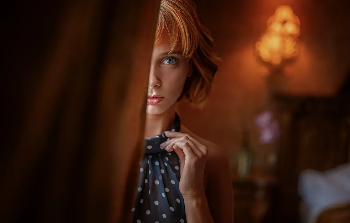 Photo wallpaper look, close-up, red, blue-eyed, George Chernyadev, Georgy Chernyadyev, Marta Gromova, Marta Gromova