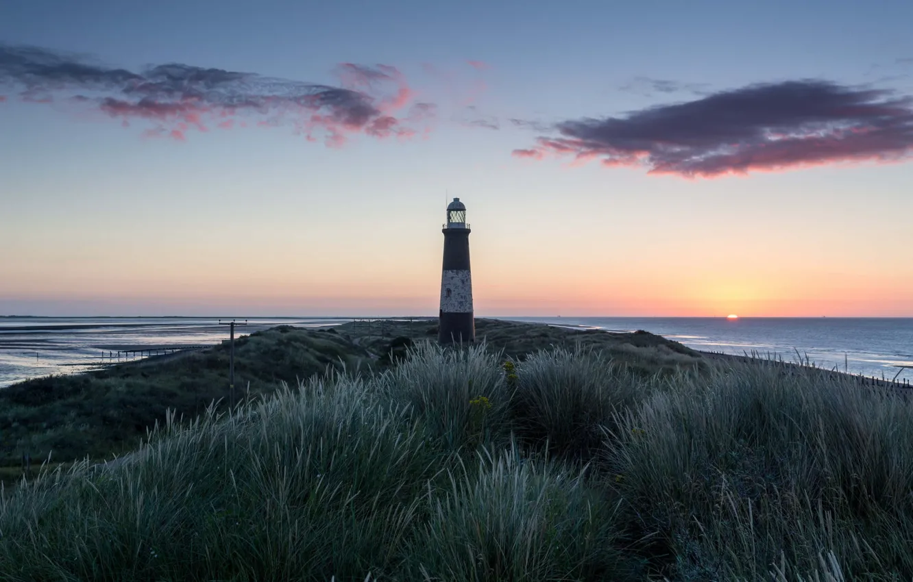 Photo wallpaper sea, landscape, sunset, lighthouse