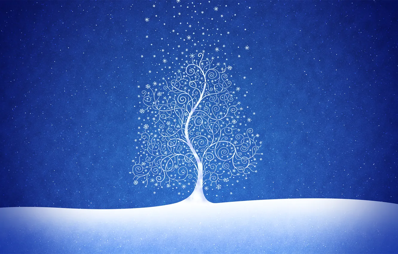 Photo wallpaper snow, blue, tree, new year