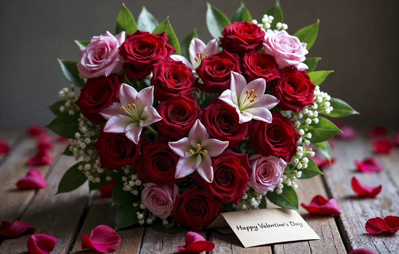 Photo wallpaper love, flowers, romance, heart, roses, bouquet, love, Valentine's day