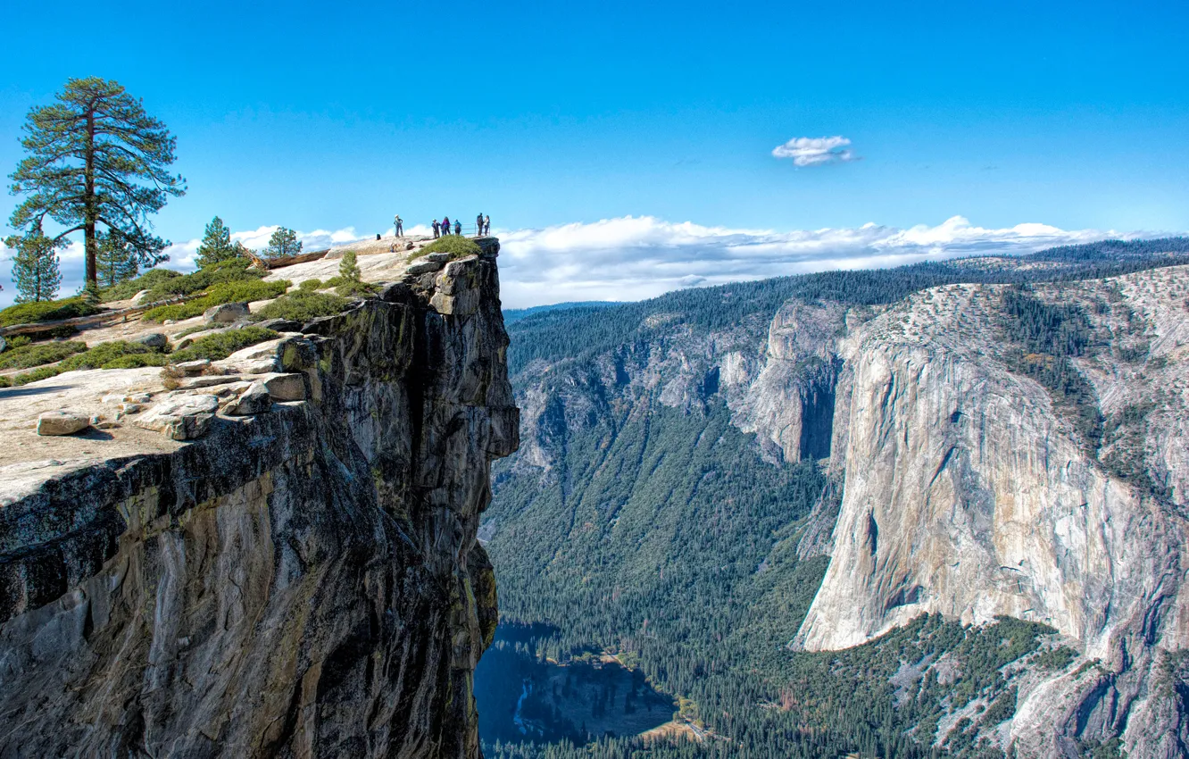 Photo wallpaper the sky, trees, mountains, rock, CA, USA, Yosemite National Park, lookout