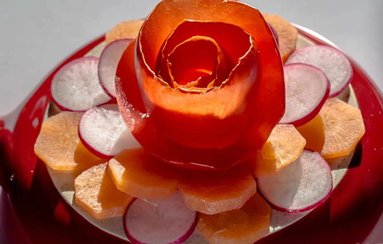 Photo wallpaper flowers, appetizer, radishes, carrots